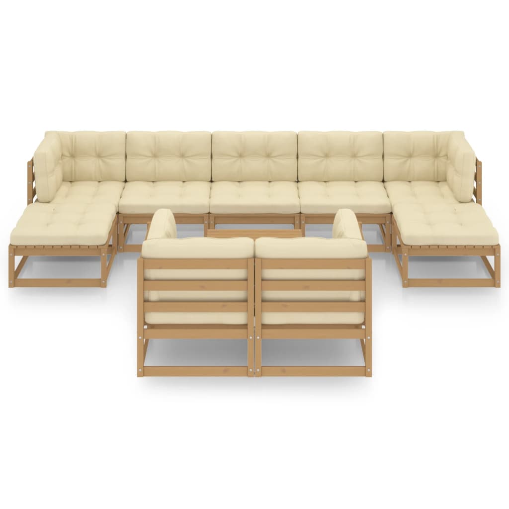 10-tlg. Garten-Lounge-Set Kissen Honigbraun Kiefer Massivholz